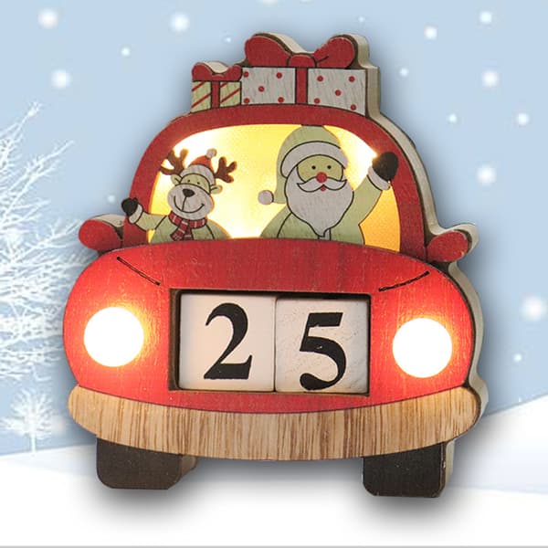 Træ LED Lighted Bil Kalender - Håndlavede Juledekorationer