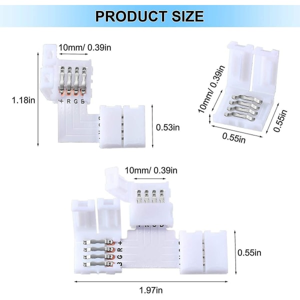 40 stk LED-stripekontakter 4-pin RGB-stripekontakt Loddbar LED