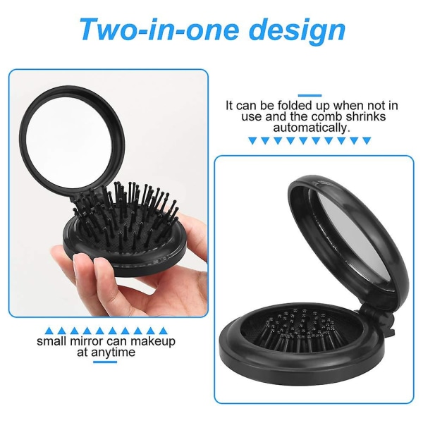 Pack Of 4 Hair Brush Foldable Black Folding Brush Mini Folding Hair Brush With Mirror Travel Hair Brush Foldable Travel Mirror Hair Comb For Women Gir