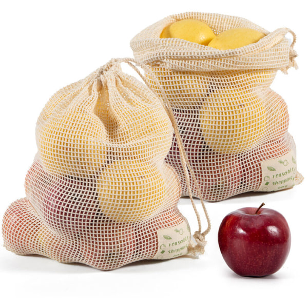 Sæt med 3 (stor, mellem, lille) genanvendelig frugt- og grøntsagspose