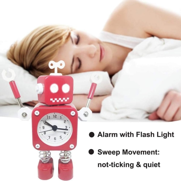 Robotväckarklocka, icke-tickande väckarklocka med blinkande ögon och