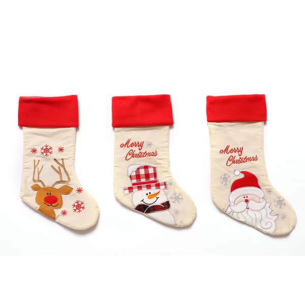 Underbar julstrumpa set om 3 tomte, ren, snögubbe jul