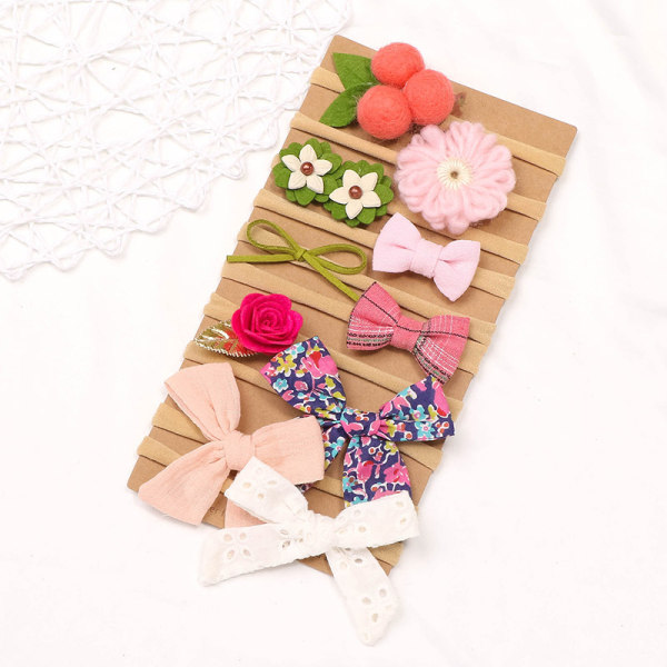 Baby flicka pannband lin tyg bågar blommor, 1 paket tillbehör