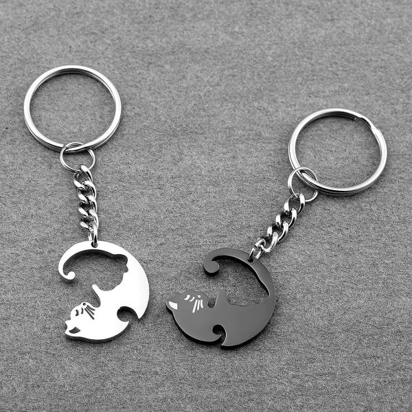 Nyckelringar för par Yin Yang Cat Nyckelring Rostfritt stål Pussel Katter Nyckelring till hans och hennes vänner Alla hjärtans present