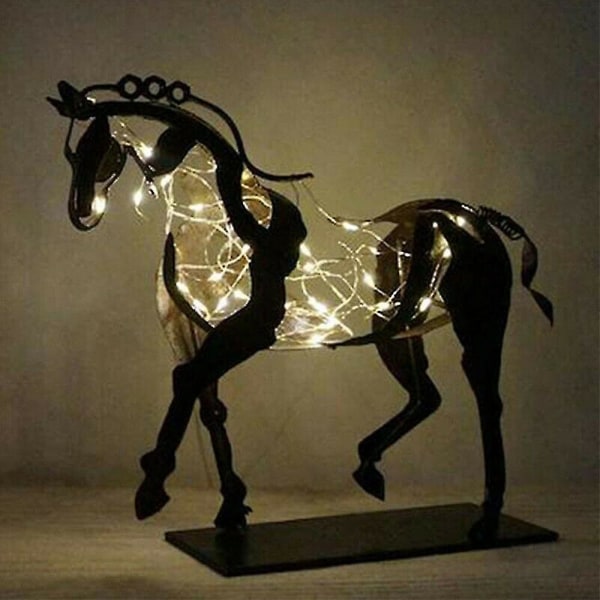 Horse Sculpture Adonis Horse Hollow Metal Ornaments With Light Tabletop Decoration