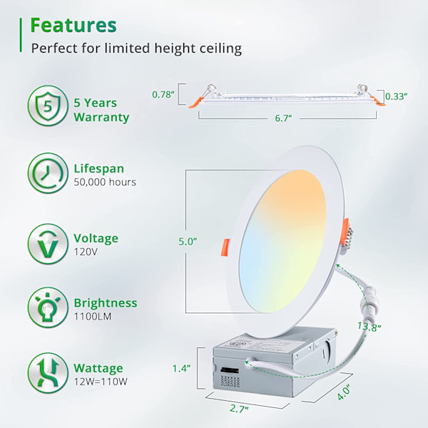 1 stk 4\" 9W 5 farger integrert ETL-sertifisert ultra-tynn led pa