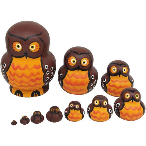 Ugglor Ryska Nesting Dolls 10 Lager Trä Matryoshka Leksaker Anima