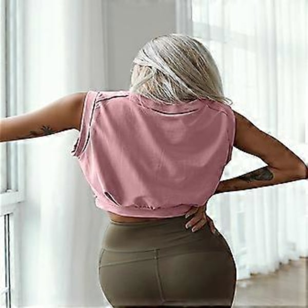 Naisten Crewneck Toppi Löysä Rento Tyylikäs Yksivärinen Lyhyt Hihaton Paita Treffeille Juhliin (Pinkki) Pink