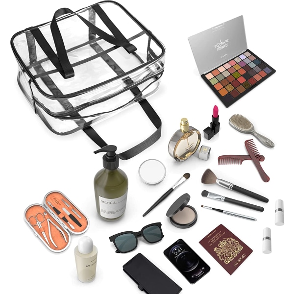Grand Dégager Transparent Kosmetikväska Toalettväskor Tjock PVC Transparent Väska med Dragkedja Skötväska Strandväska (Svart) Black