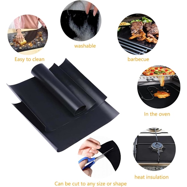 4-delad ugnfoder, nonstick grillmatta för gasugnar, 40 cm x 33 cm, lätt att rengöra, återanvändbar, skyddar ugnens botten