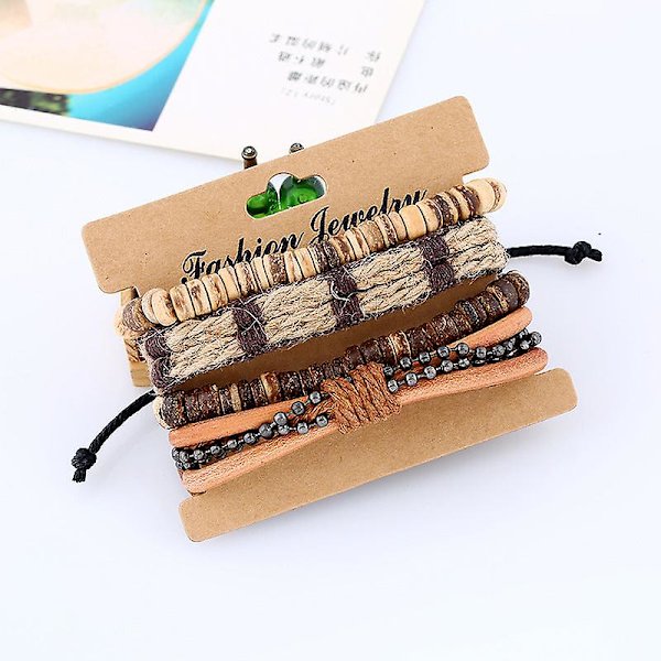 Retro enkelt armband set DIY flätat läderarmband kokosnöt sh