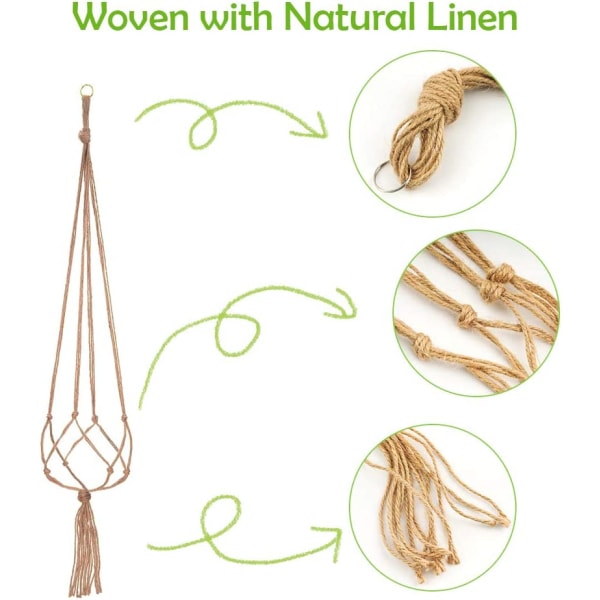 2 pakker Macrame Plant Hænger, Plant Hængende Potte, til Hængende Blomsterpotte Plante Hængende Dekoration Altan Hjem, 4 Reb Ben, 105cm 2PS