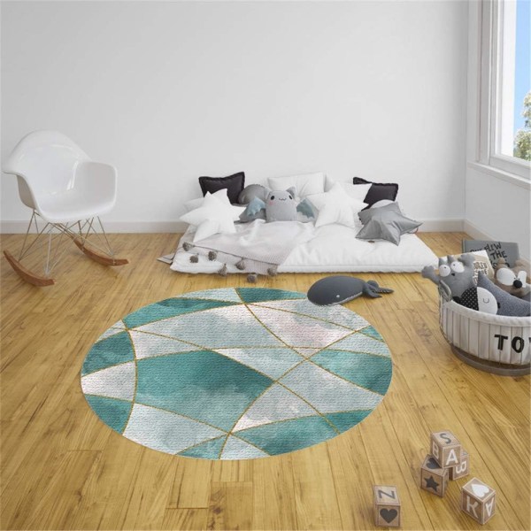 Maskintvättbar rund matta, enkel geometrisk stil inomhus Anti-Sl
