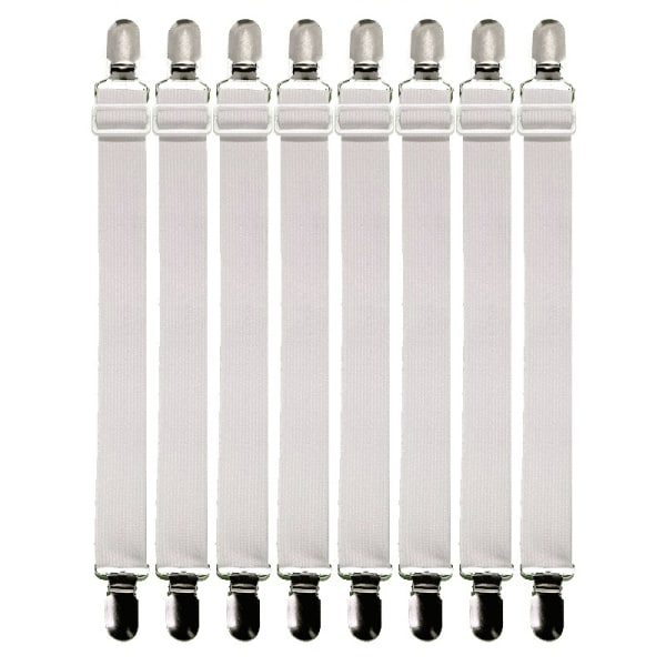 8-pack vita justerbara elastiska arkbårar med metallklämmor