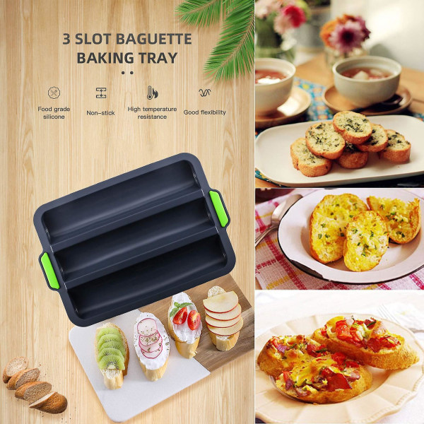 Silikon brødform for baking, non-stick baguetteform i silikon med håndtak