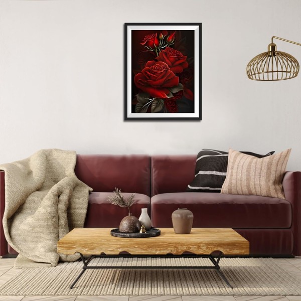 30x40cm Röda rosor Diamond painting för vuxna, blommor 5D Di