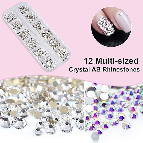 3000 st Rhinestones 6 storlekar Flat Back Gems,ab+clear Rhinestones Nail