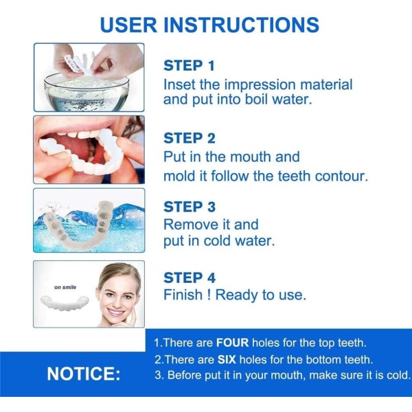 4stk/2stk Sæt Silikone Gebis Top og Bund Smil Perfekt Pasform M