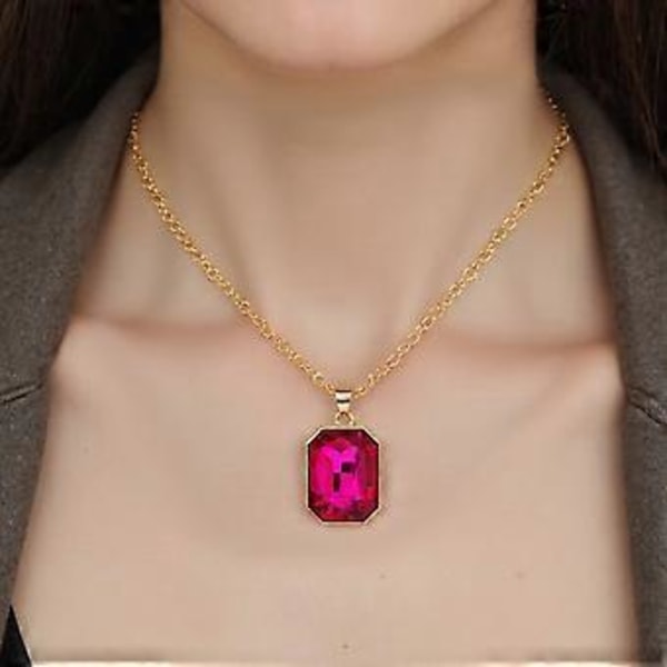 Elegant, solid firkantet halskjede med legering og cubic zirconia, moteaccessoir for kvinner, bursdagsgaver, lilla Purple