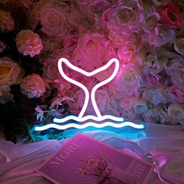 Mermaid tail and wave neon sign for wall decor bedroom living roo