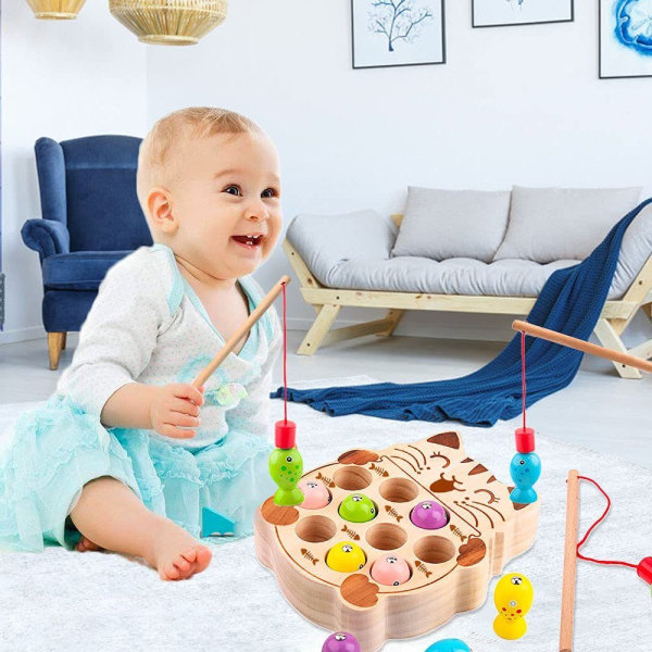 Pedagogiska leksaker, fiskespel i trä, Montessorileksaker för småbarn