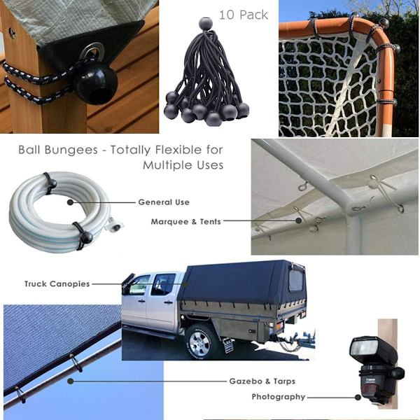10-pack presenningklämmor utomhus presenninghållare med remspännare Bungee-sladd + D-formad karbinhake för presenningar, markiser, camping, husvagn, bilöverdrag