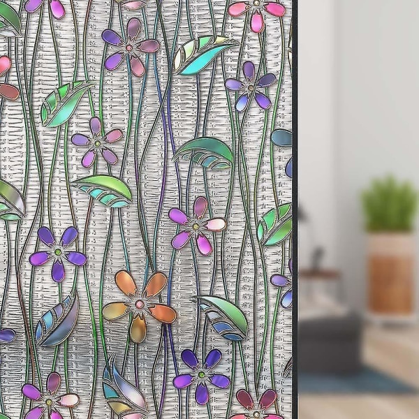 Flower Window Film, sekretess-målat glas-klistermärke, självhäftande skuggande hemdekal