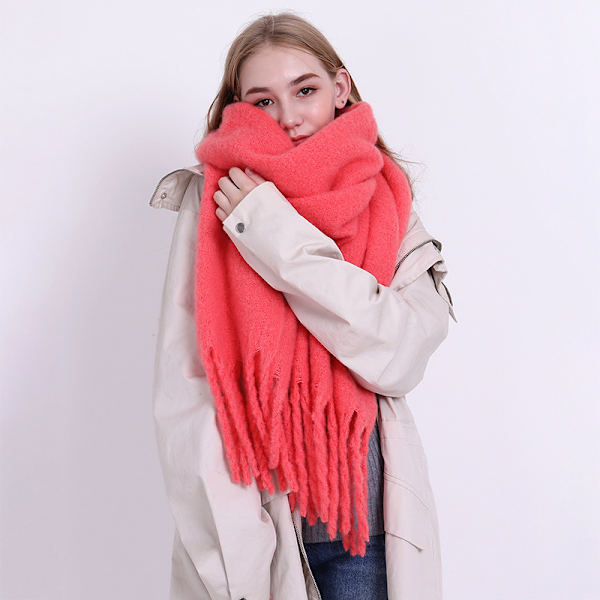Tykk og varm mohair skjerf dame sjal imitert kasjmir tykk skjegg ensfarget skjerf (rosa)