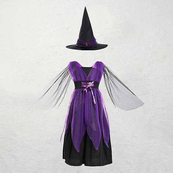 Halloween-kostym Häxkläder Cosplay Lång Huvad Kåpa För Barn（130cm Lila B）