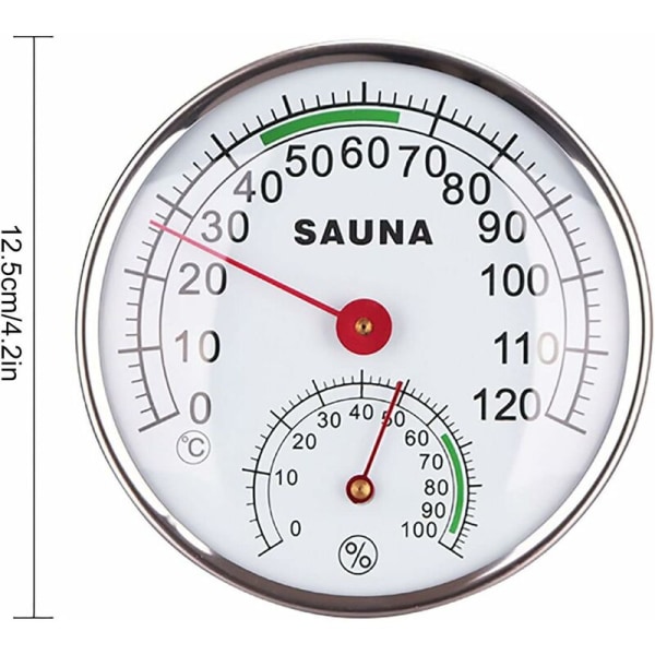 Digitalt hygrometer termometer, rustfrit stål 2 i 1 saunarum hygrometer termometer 0-120℃, indendørs temperatur- og luftfugtighedsmåling, 1 stk