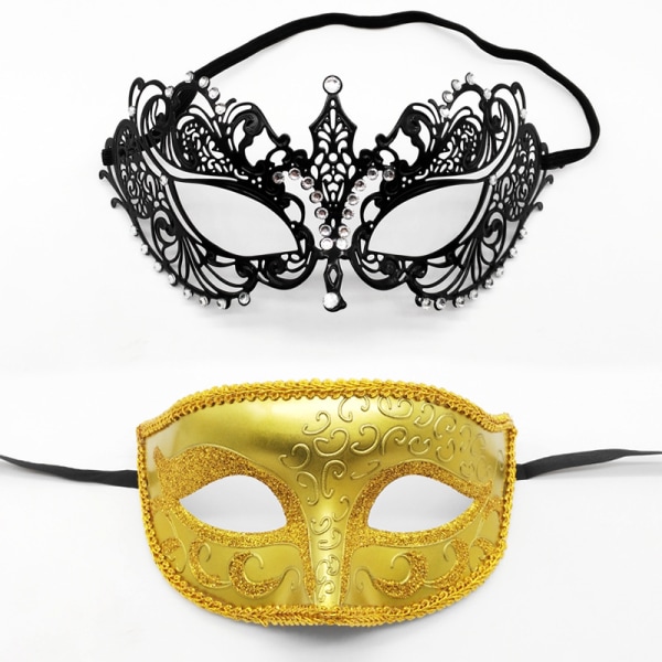 2 stk. Venetiansk Masquerade Prom Fest Sort Diamant Halv Ansigt Metal