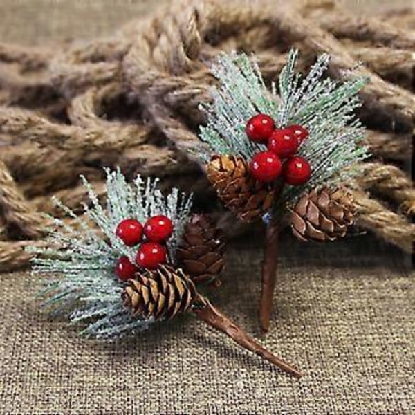 12 st Mini Snöflockade Tallbarr för Juldekoration
