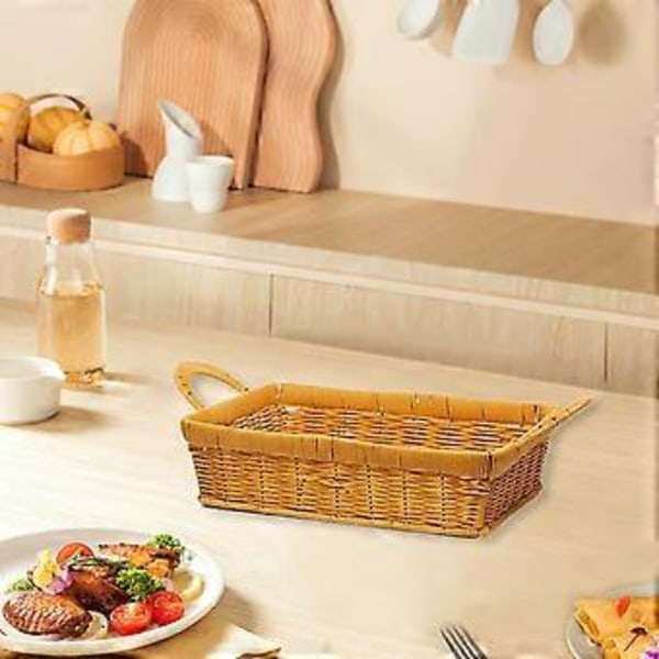 Display Basket, Håndvevd Oppbevaringskurv med Håndtak, Bordorganisator, Dekorativ Beholder for Mat Brød (XSYellow) Yellow XS