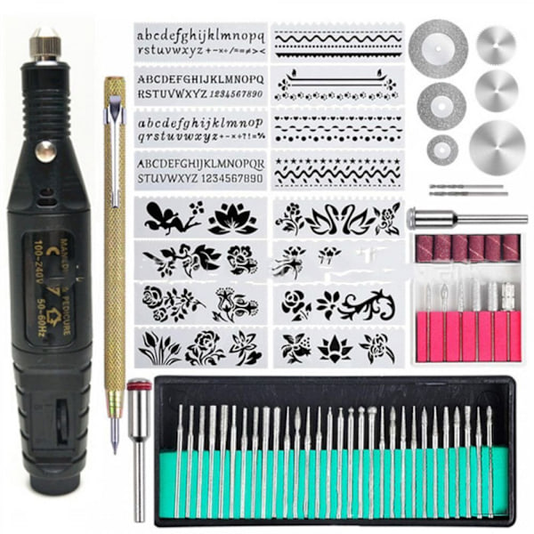 Sort gravering værktøjssæt, multifunktionel gravering pen DIY roterende værktøj