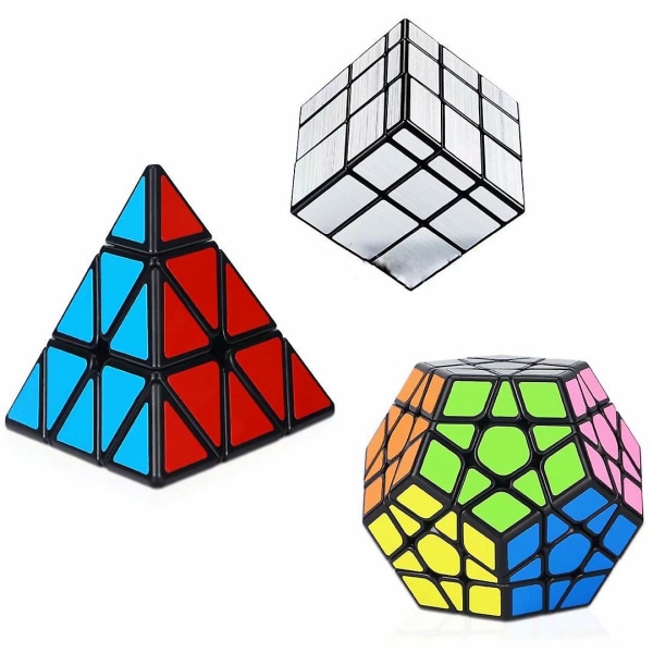 Speed ​​Cube Set 3-pack Magic Puzzle Cube Bundle Sticker - Inkluderar Pyramid Speedcubing Pussel