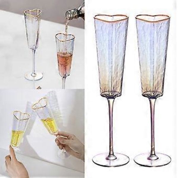2 stk. Hjerteformede vinglas Sofistikerede champagneglas med gyldne kanter Glasvarer til elegant servering af drikkevarer