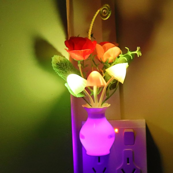 LED-nattlampa med automatisk skymningssensor, AUSAYE 0,5 W energibesparande lampa dröm nattlampa ros blomma svamp nattlampor för barn vuxna sovrum, badrum, vardagsrum, kök, hall