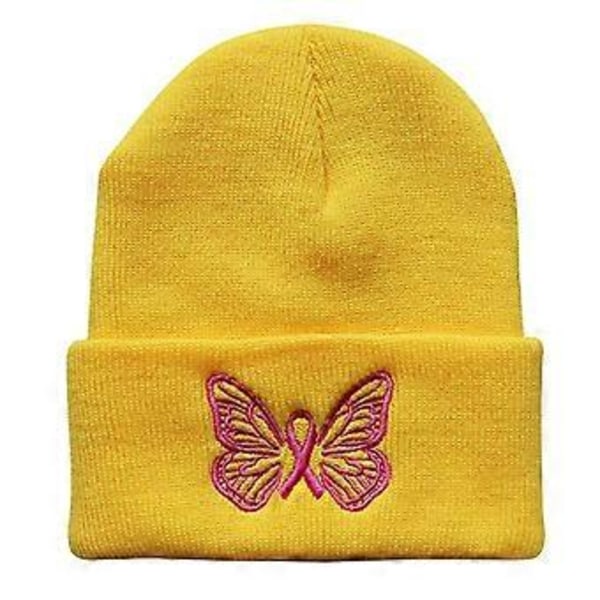 Broderad fjärilsmössa Vuxen Elastisk Mössa Vinter Varm Stickad Mössa Kalla Vinterpresenter för Studenter Tonåringar Gul Yellow