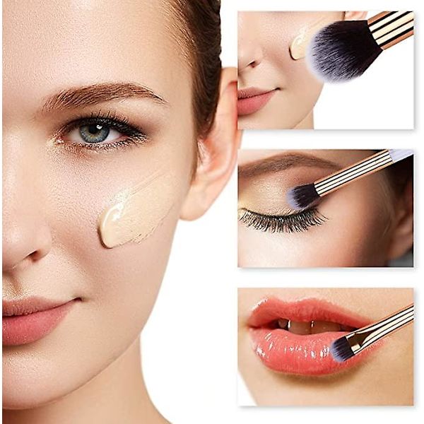 Makeup-børstesæt i marmor - bærbare kosmetiske børster til kontur, skygge, highlighter, foundation osv. 10 stk.