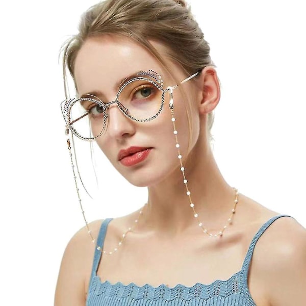 Pearls Beads Chain, Glasögon Solglasögon Snor, halsband, Hållarsnöre（guld）