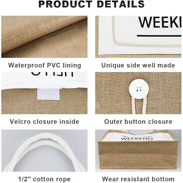 1 stk. Jute Tote, Burlap Strandtaske med Håndtag, Genanvendelig Tote G