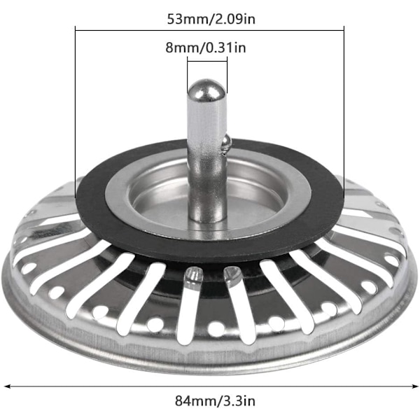 2 st diskhossil/diskpropp diskstopp hål kök/badrumssil diameter 84mm med kulände, rostfritt stål
