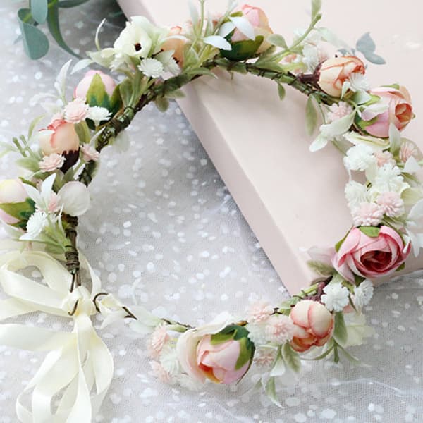 Simulert rose pannebånd, blomsterkrone bryllupskrans hodeplagg