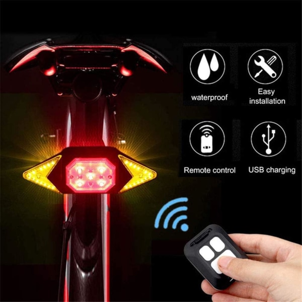 Baglygter til cykler, trådløs kontrol, konstant/blinkende 39 LED'er, 100 lumen, IPX4 vandtæt, USB-genopladelige blinklys, blinkende tilstand op til 10 timer