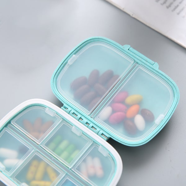 Pill Boxes Medicin Box 1 ST Blå Daily Pill Box Ficka Vete Halm Material Avtagbara fack för medicin Dagliga resor