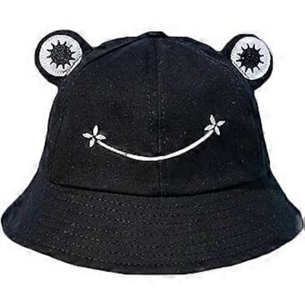 Fiskarhatt för damer med groda, unisex bucket-hatt, hopfällbar för utomhusbruk under sommaren, för camping, vandring, fiske, svart