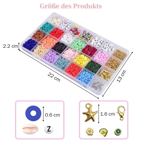 Håndlavede perler 24 gitter blød ler hirse perler DIY sæt, (1 stk), ha