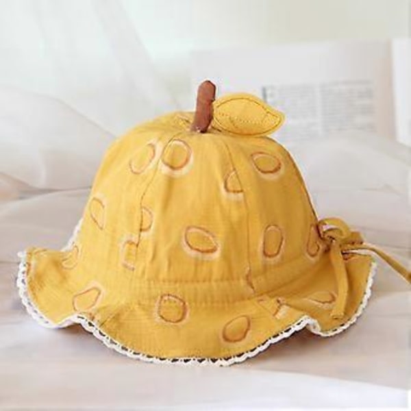 Kreativ Tredimensionell Äppeldesign Solhatt för Barn, Slapp Strandhatt, Bred Brätte, Justerbar Hattomkrets 48 cm (Gul)