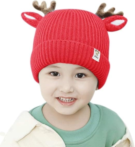 Baby Beanie Hat Söta Horn Älg Virkad Stickad Mössa Vinter