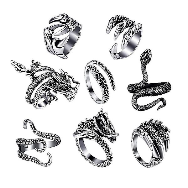 Mäns och kvinnors öppna retro punk-ringset, 8 delar, justerbar öppning
